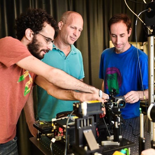 Assaf Manor, Assistant Professor Carmel Rotschild and Nimrod Kruger at the lab.