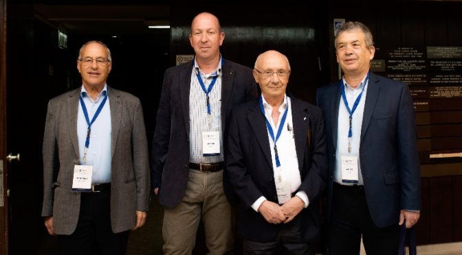 Left to right: Dr. Rafi Wertheim, former senior executive at Iscar and President of CIRP and now senior adviser at the Fraunhofer Institute; Conference Chair Prof. Alon Wolf from the Faculty of Mechanical Engineering; Chairman of the Israeli Mechanical Engineering Association Mr. Emanuel Zvi Liban; and Dean of the Technion Faculty of Mechanical Engineering Prof. Yoram Halevi